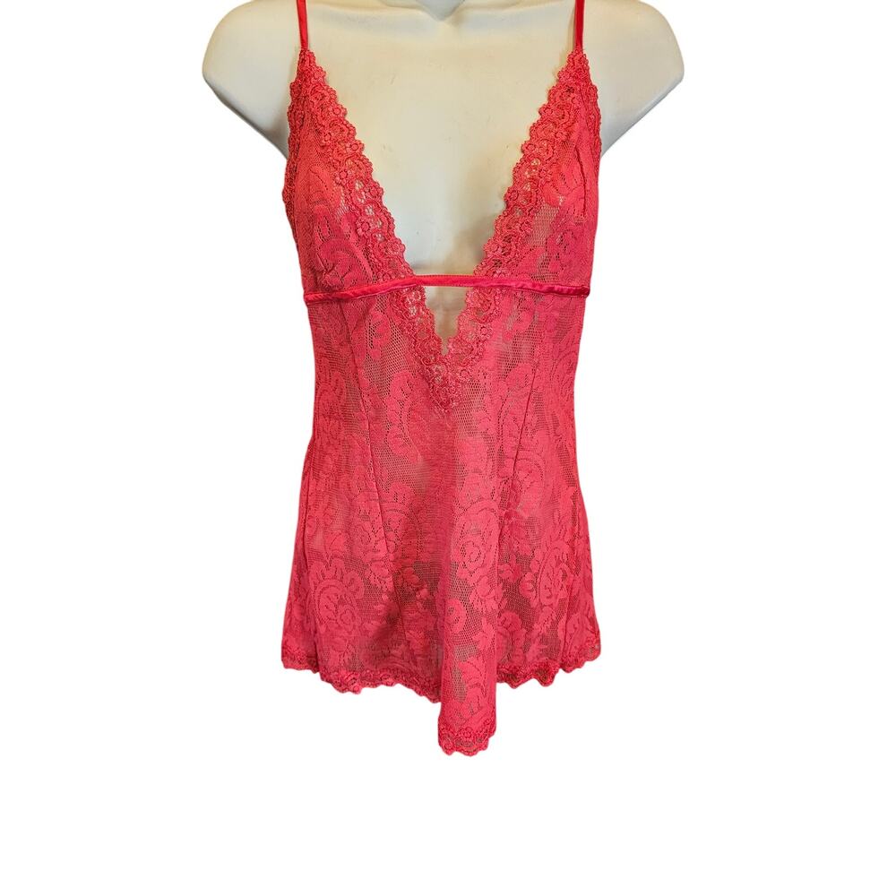 VICTORIA'S SECRET Babydoll RED Sheer Lace Lingerie Deep V Neck Small sexy dress